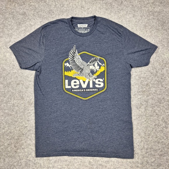Levis Americas Original Graphic Crewneck T Shirt Mens Large Blue‎ Eagle USA - Picture 1 of 6